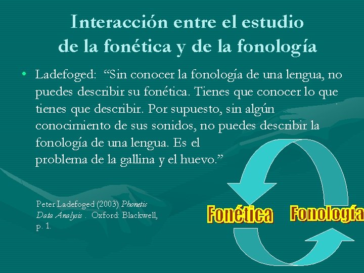 Interacción entre el estudio de la fonética y de la fonología • Ladefoged: “Sin Interacción entre el estudio de la fonética y de la fonología • Ladefoged: “Sin