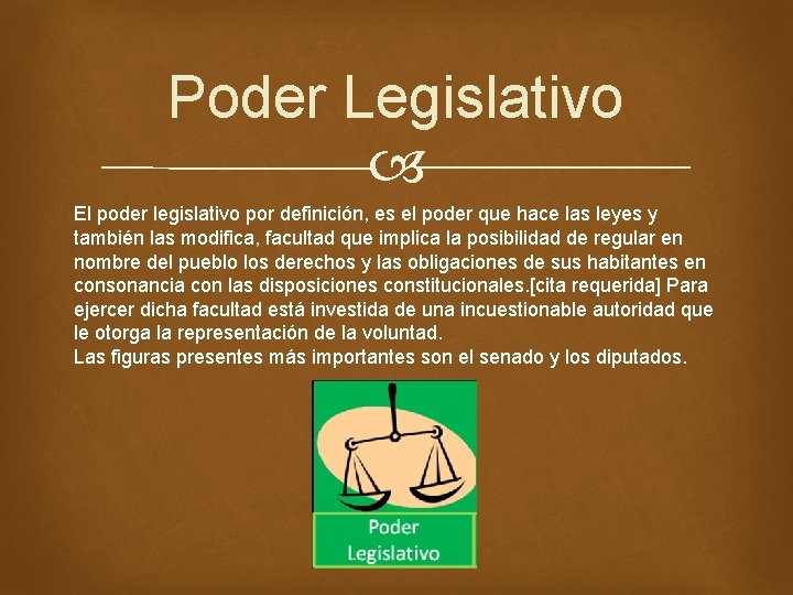 Poder Legislativo El poder legislativo por definición, es el poder que hace las leyes