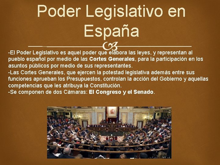 Poder Legislativo en España -El Poder Legislativo es aquel poder que elabora las leyes,