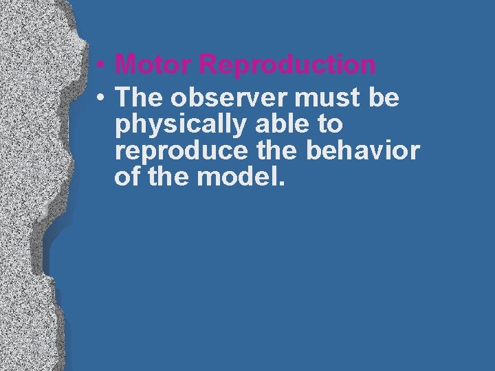  • Motor Reproduction • The observer must be physically able to reproduce the