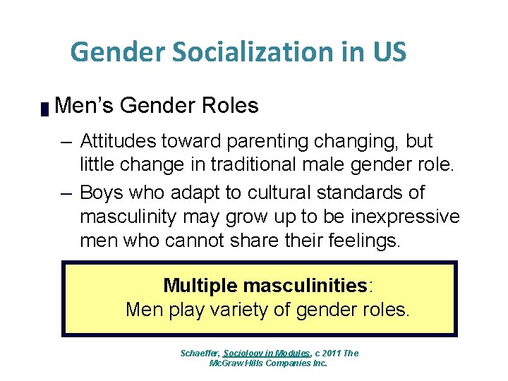 Gender Socialization in US █ Men’s Gender Roles – Attitudes toward parenting changing, but