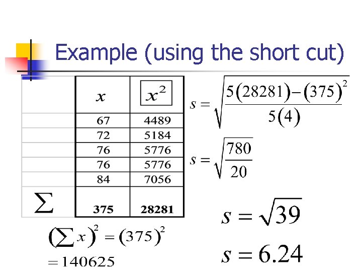 Example (using the short cut) 