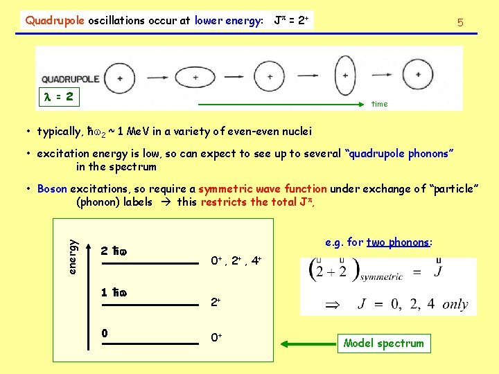 Quadrupole oscillations occur at lower energy: J = 2+ = 2 5 time •