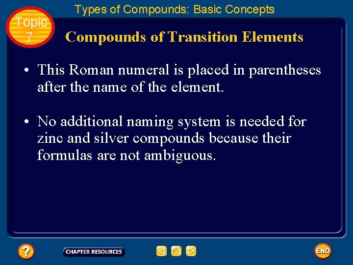 Topic 7 Types of Compounds: Basic Concepts Compounds of Transition Elements • This Roman