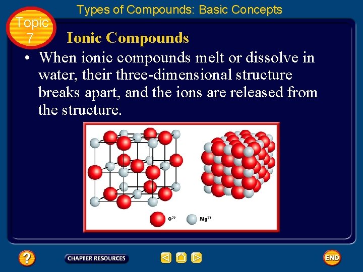 Topic 7 Types of Compounds: Basic Concepts Ionic Compounds • When ionic compounds melt