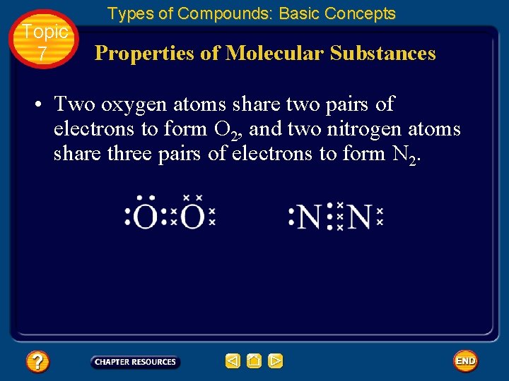 Topic 7 Types of Compounds: Basic Concepts Properties of Molecular Substances • Two oxygen