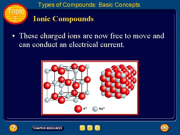 Topic 7 Types of Compounds: Basic Concepts Ionic Compounds • These charged ions are