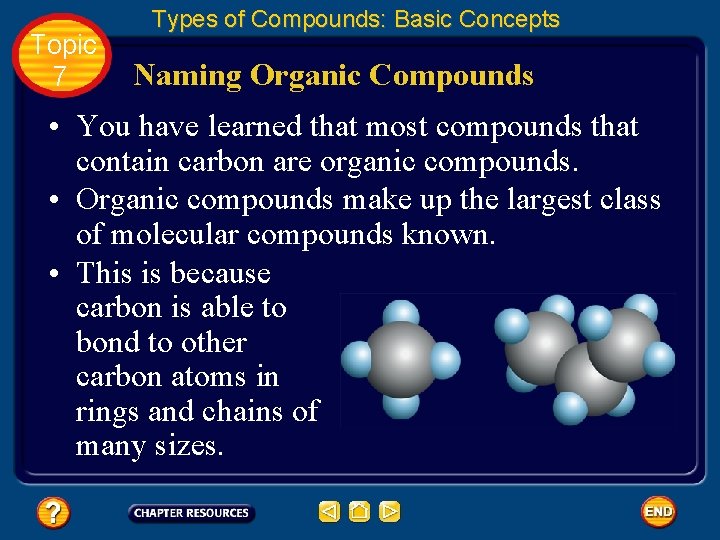 Topic 7 Types of Compounds: Basic Concepts Naming Organic Compounds • You have learned