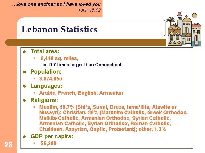 …love one another as I have loved you John 15: 12 Lebanon Statistics l