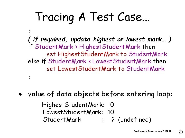 Tracing A Test Case. . . : ( if required, update highest or lowest