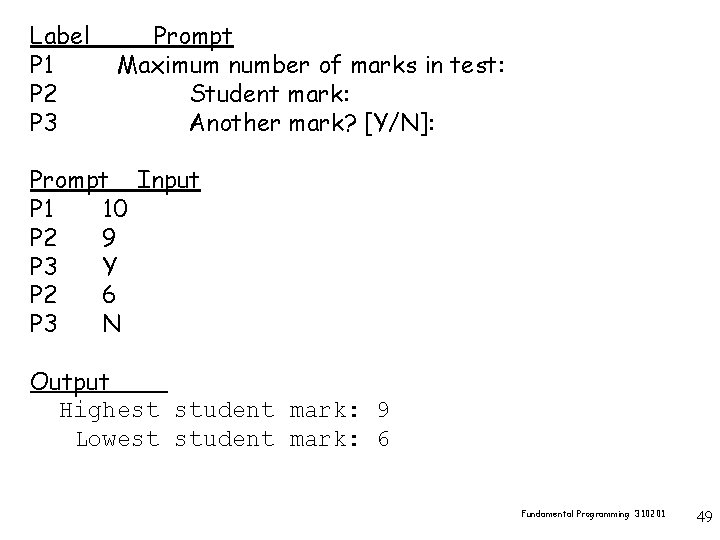 Label P 1 P 2 P 3 Prompt Maximum number of marks in test: