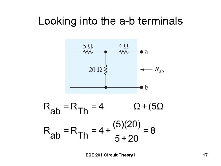 Looking into the a-b terminals ECE 201 Circuit Theory I 17 