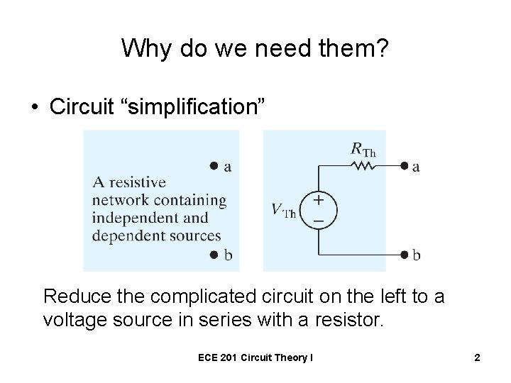 Why do we need them? • Circuit “simplification” Reduce the complicated circuit on the