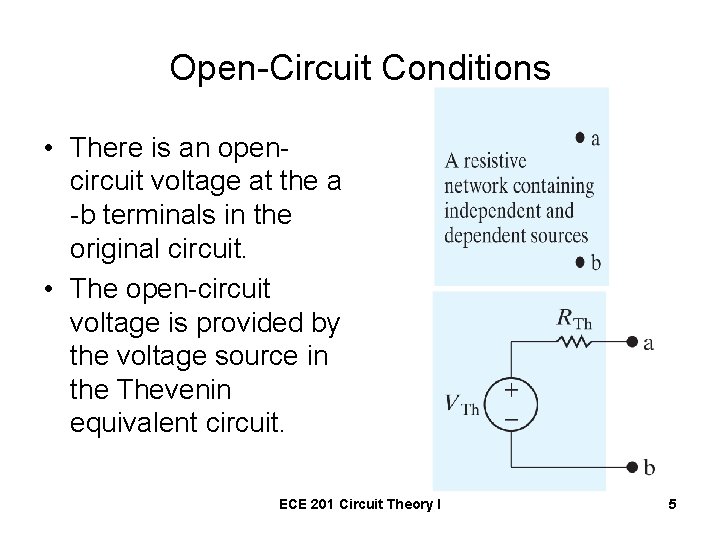 Open-Circuit Conditions • There is an opencircuit voltage at the a -b terminals in