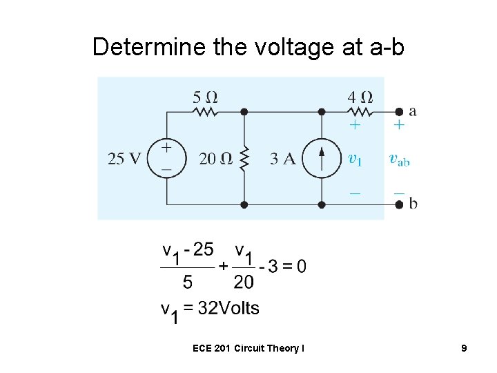 Determine the voltage at a-b ECE 201 Circuit Theory I 9 