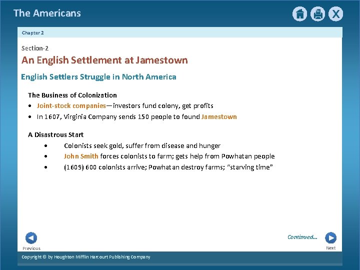 The Americans Chapter 2 Section-2 An English Settlement at Jamestown English Settlers Struggle in The Americans Chapter 2 Section-2 An English Settlement at Jamestown English Settlers Struggle in