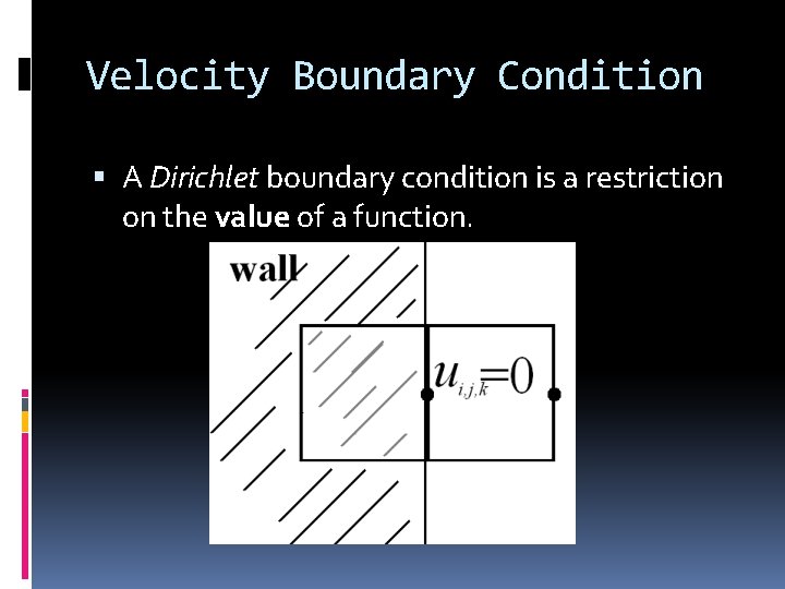 Velocity Boundary Condition A Dirichlet boundary condition is a restriction on the value of