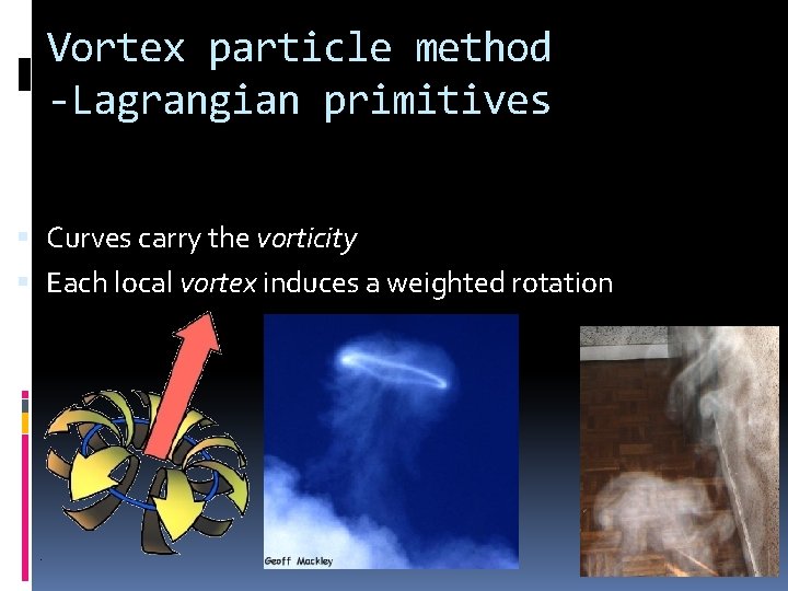 Vortex particle method -Lagrangian primitives Curves carry the vorticity Each local vortex induces a