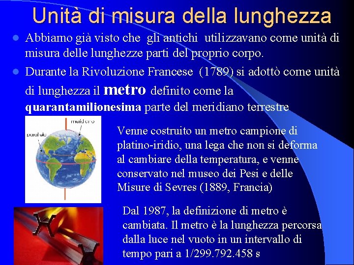 Unità di misura della lunghezza Abbiamo già visto che gli antichi utilizzavano come unità