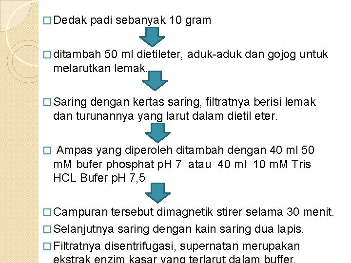 � Dedak padi sebanyak 10 gram � ditambah 50 ml dietileter, aduk-aduk dan gojog