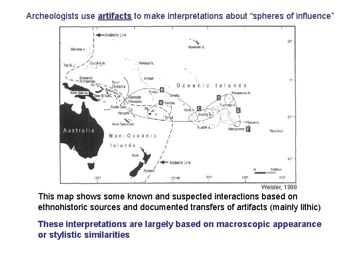 Archeologists use artifacts to make interpretations about “spheres of influence” Weisler, 1998 This map