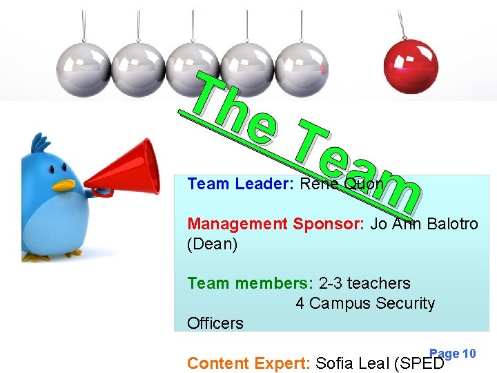 Free Powerpoint Templates Th e. T eam Team Leader: Rene Quon Management Sponsor: Jo