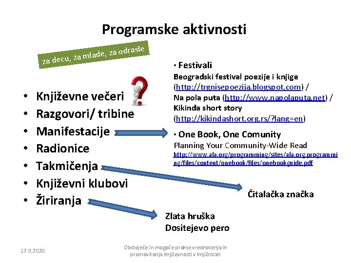 Programske aktivnosti e odrasl a z , e d a l a m za