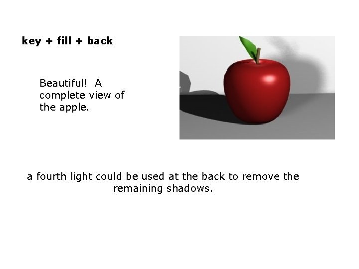key + fill + back Beautiful! A complete view of the apple. a fourth key + fill + back Beautiful! A complete view of the apple. a fourth