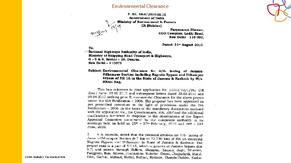 Environmental Clearance CDEM: Module 1: Environment Policy and Regulations, September 2016 