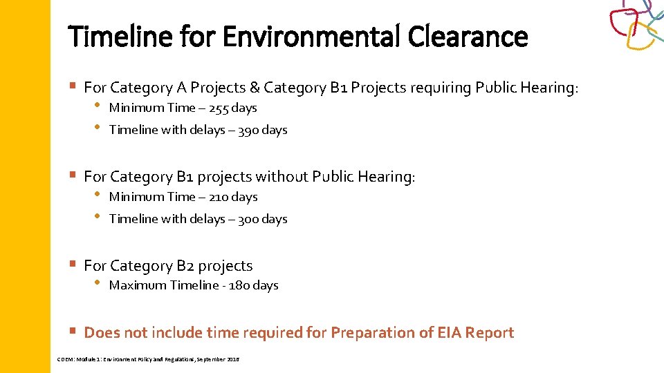 Timeline for Environmental Clearance § For Category A Projects & Category B 1 Projects