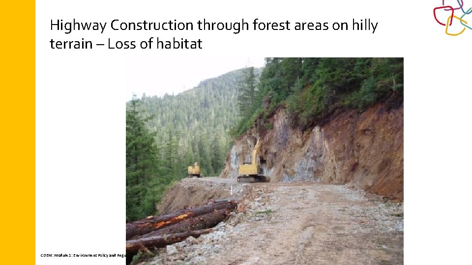 Highway Construction through forest areas on hilly terrain – Loss of habitat CDEM: Module