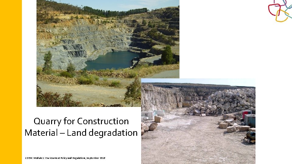 Quarry for Construction Material – Land degradation CDEM: Module 1: Environment Policy and Regulations,