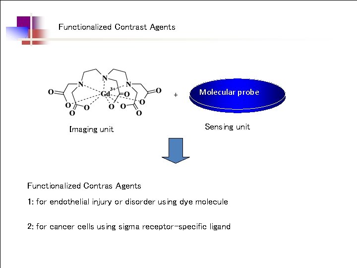 Functionalized Contrast Agents + Imaging unit Molecular probe Sensing unit Functionalized Contras Agents 1: