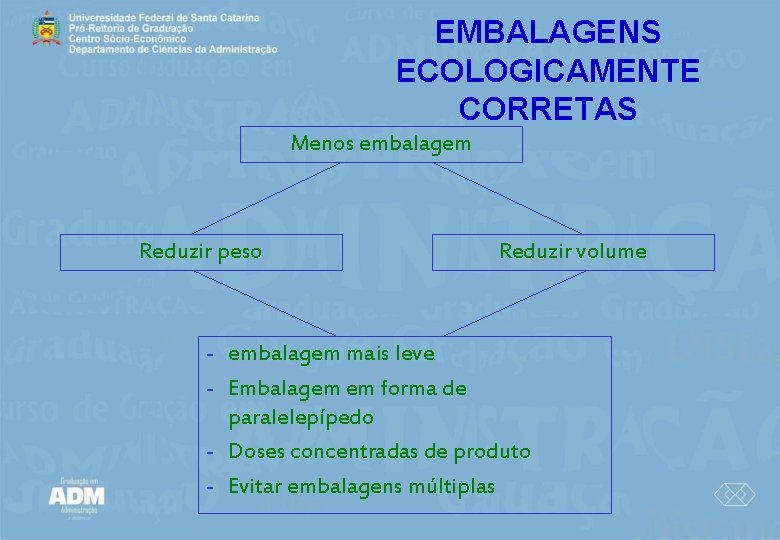 EMBALAGENS ECOLOGICAMENTE CORRETAS Menos embalagem Reduzir peso Reduzir volume - embalagem mais leve -