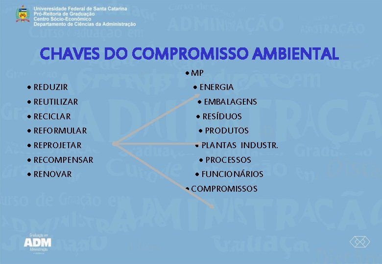 CHAVES DO COMPROMISSO AMBIENTAL MP REDUZIR ENERGIA REUTILIZAR EMBALAGENS RECICLAR RESÍDUOS REFORMULAR PRODUTOS REPROJETAR