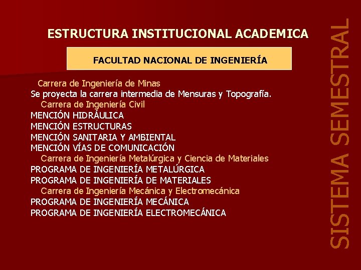 FACULTAD NACIONAL DE INGENIERÍA Carrera de Ingeniería de Minas Se proyecta la carrera intermedia