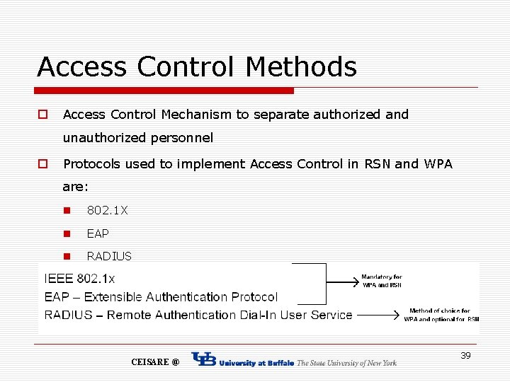 Access Control Methods o Access Control Mechanism to separate authorized and unauthorized personnel o