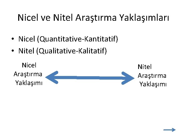Nicel ve Nitel Araştırma Yaklaşımları • Nicel (Quantitative-Kantitatif) • Nitel (Qualitative-Kalitatif) Nicel Araştırma Yaklaşımı