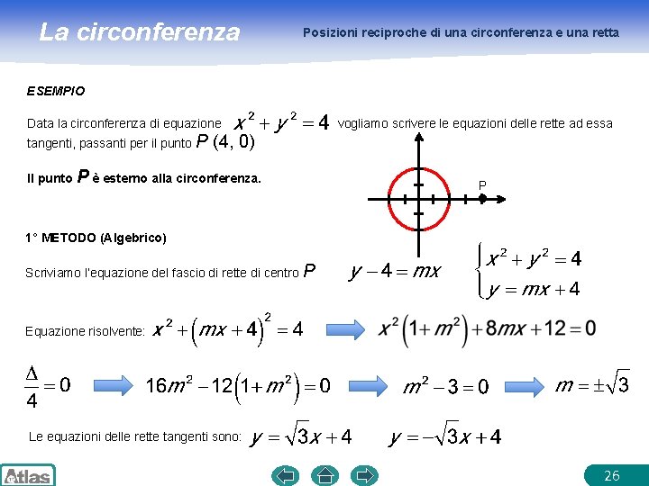 La circonferenza Posizioni reciproche di una circonferenza e una retta ESEMPIO Data la circonferenza