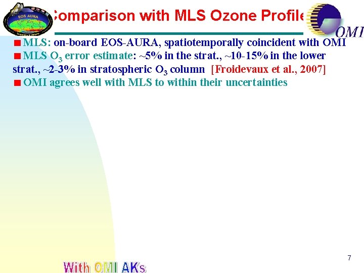 Comparison with MLS Ozone Profiles MLS: on-board EOS-AURA, spatiotemporally coincident with OMI MLS O