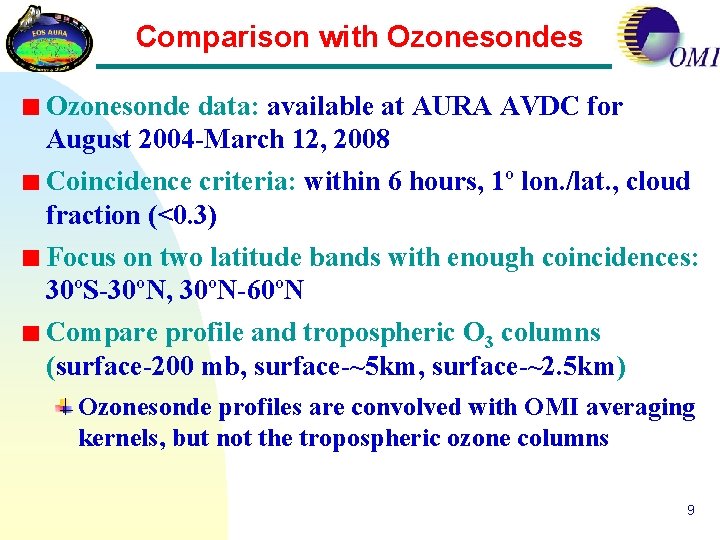 Comparison with Ozonesondes Ozonesonde data: available at AURA AVDC for August 2004 -March 12,
