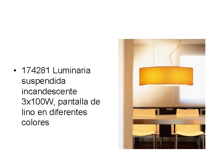  • 174281 Luminaria suspendida incandescente 3 x 100 W, pantalla de lino en