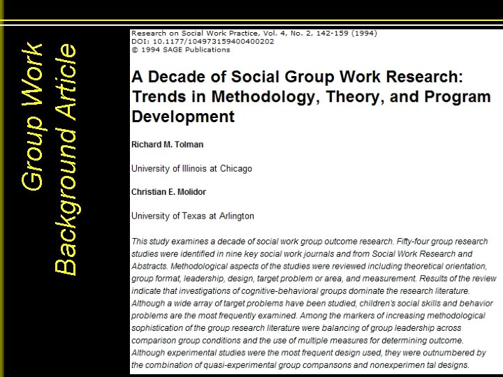 Group Work Background Article 