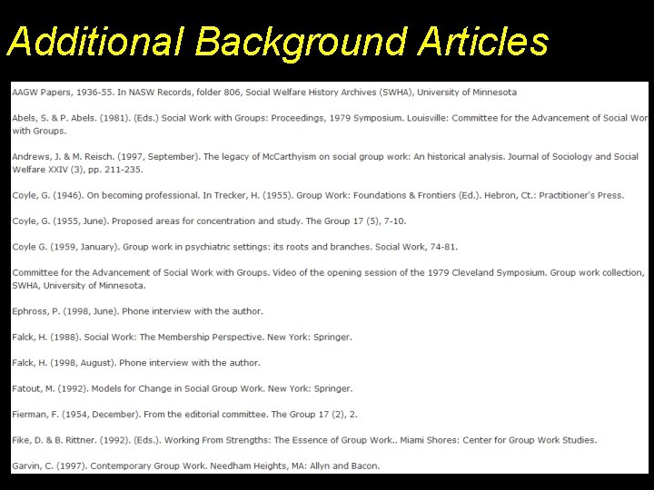 Additional Background Articles 