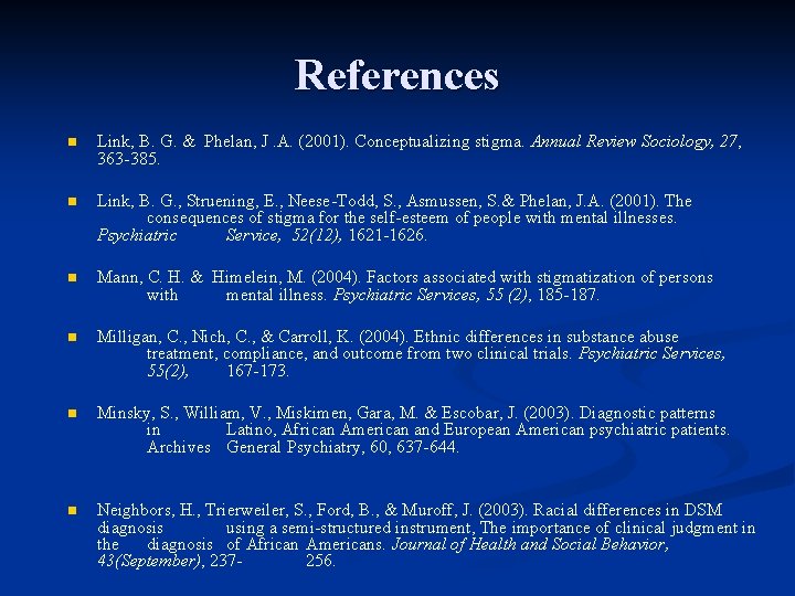 References n Link, B. G. & Phelan, J. A. (2001). Conceptualizing stigma. Annual Review