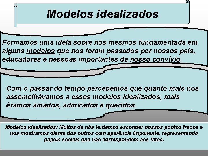 Modelos idealizados Formamos uma idéia sobre nós mesmos fundamentada em alguns modelos que nos