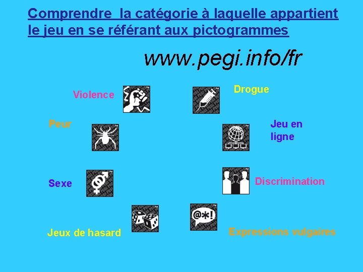 Comprendre la catégorie à laquelle appartient le jeu en se référant aux pictogrammes www.