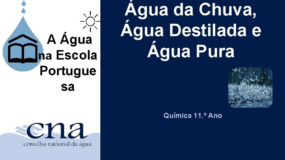 A Água na Escola Portugue sa Água da Chuva, Água Destilada e Água Pura