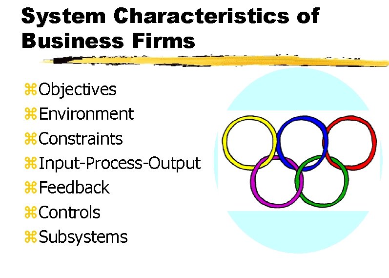 System Characteristics of Business Firms z. Objectives z. Environment z. Constraints z. Input-Process-Output z.