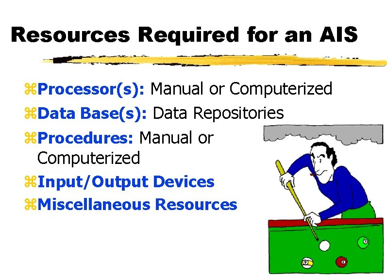 Resources Required for an AIS z. Processor(s): Manual or Computerized z. Data Base(s): Data